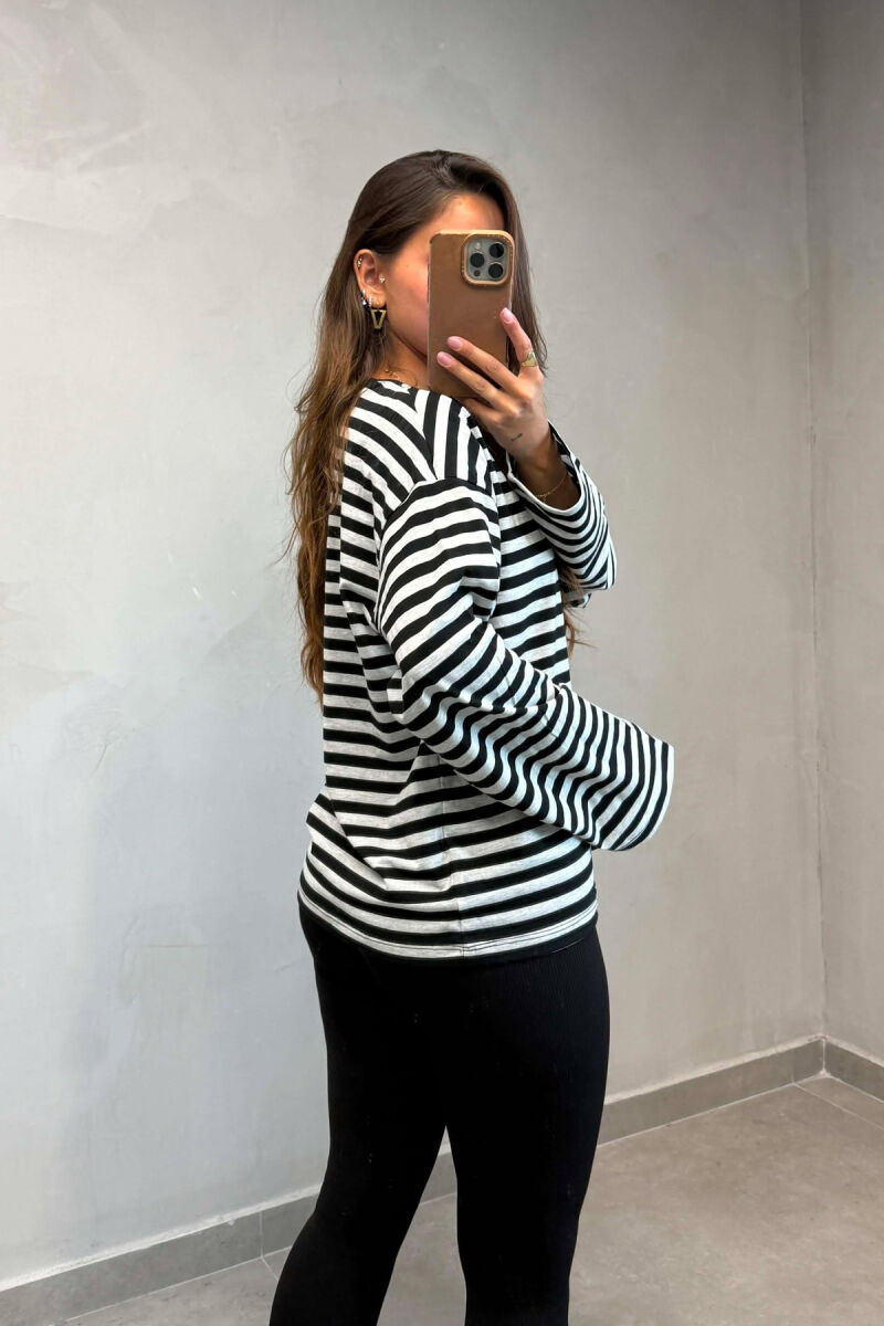 STRIPE DESIGN SIMPLE ROUND NECK WOMEN SWEATSHIRT LIGHT GREY/GZ - 3
