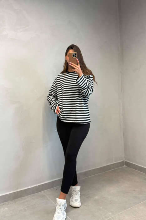 STRIPE DESIGN SIMPLE ROUND NECK WOMEN SWEATSHIRT LIGHT GREY/GZ - 4