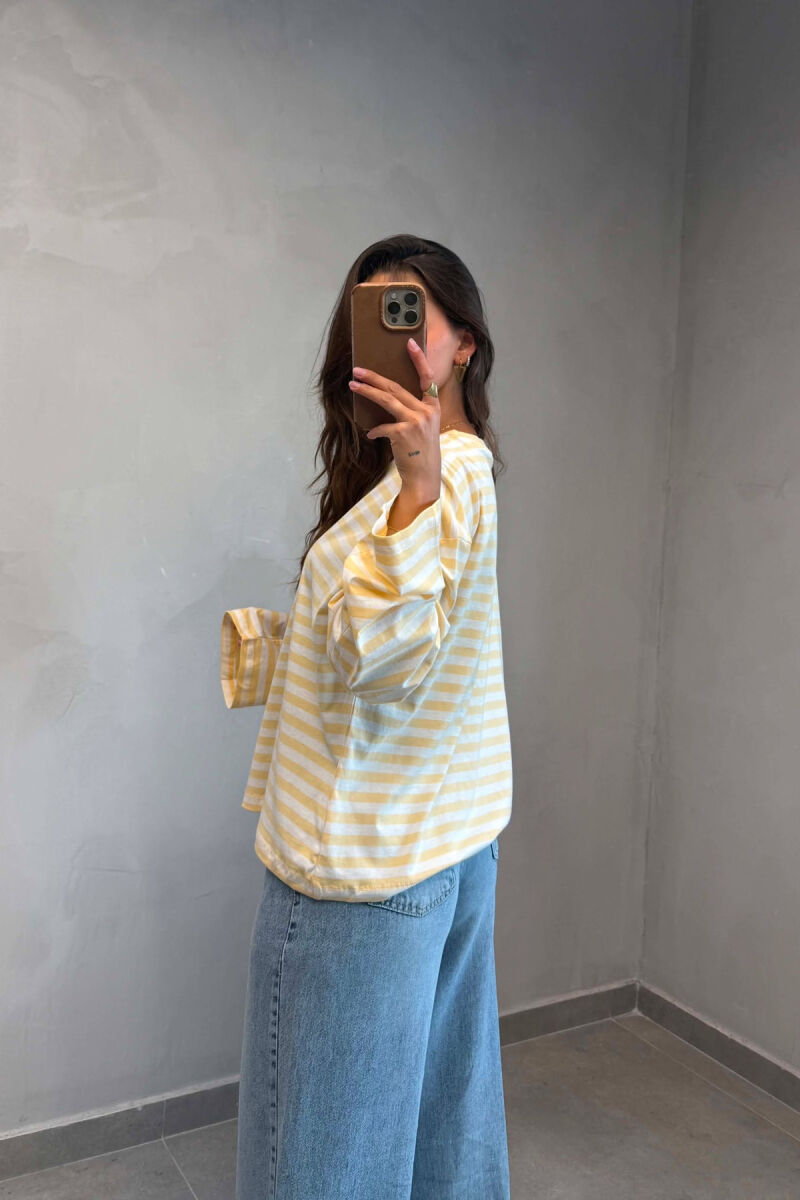 STRIPE DESIGN SIMPLE ROUND NECK WOMEN SWEATSHIRT YELLOW/E VERDHE - 2