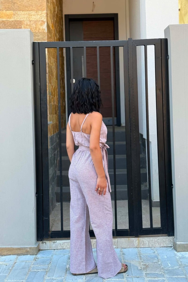 STRIPE DESIGN SIMPLE WOMEN JUMPSUIT LIGHT BROWN/KAZB - 4