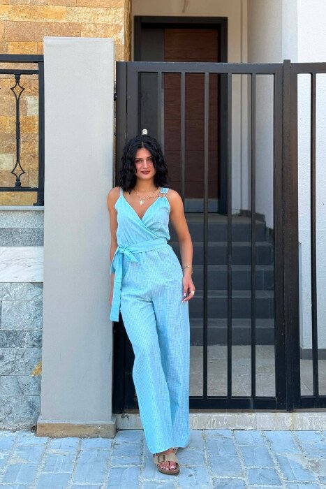 STRIPE DESIGN SIMPLE WOMEN JUMPSUIT MINT/MENTE - 1