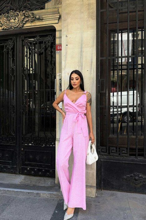 STRIPE DESIGN SIMPLE WOMEN JUMPSUIT PINK/ROZE - 1