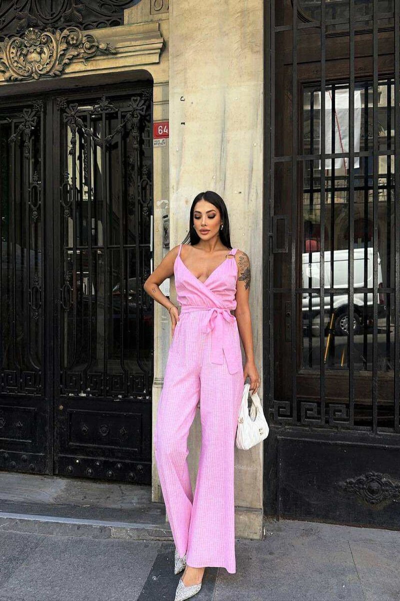 STRIPE DESIGN SIMPLE WOMEN JUMPSUIT PINK/ROZE - 1