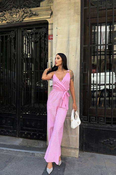 STRIPE DESIGN SIMPLE WOMEN JUMPSUIT PINK/ROZE - 2