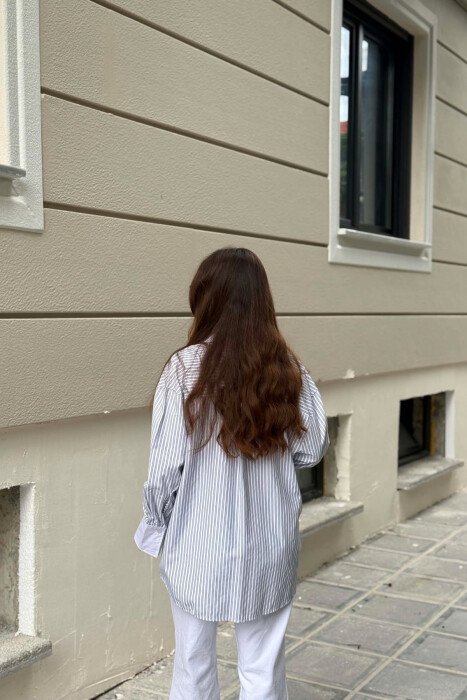 STRIPE DESIGN SINGLE POCKET WOMEN SHIRT LIGHTBLUE/BZ - 4