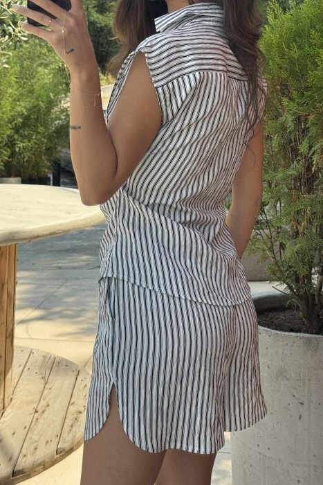 STRIPE DESIGN SLEEVELESS SHIRT+SHORTS WOMEN SET BLACK/ E ZEZE - 3