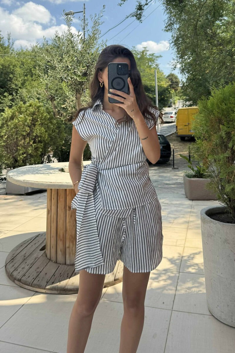 STRIPE DESIGN SLEEVELESS SHIRT+SHORTS WOMEN SET BLACK/ E ZEZE - 4