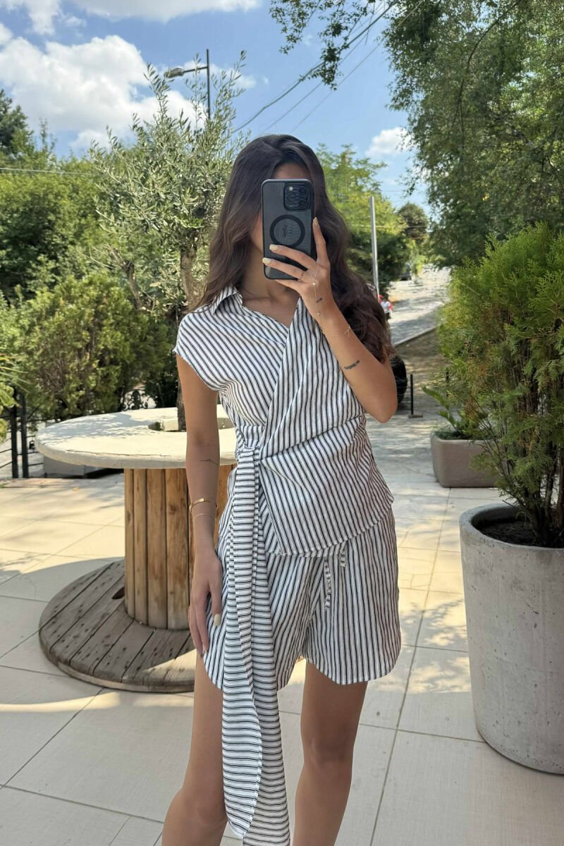 STRIPE DESIGN SLEEVELESS SHIRT+SHORTS WOMEN SET BLACK/ E ZEZE - 6