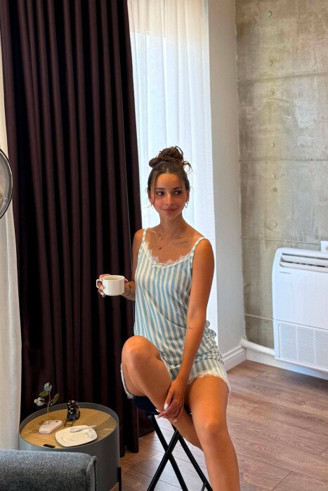 STRIPE DESIGN TANK TOP+SHORTS WOMEN PYJAMAS LIGHTBLUE/BZ - 1