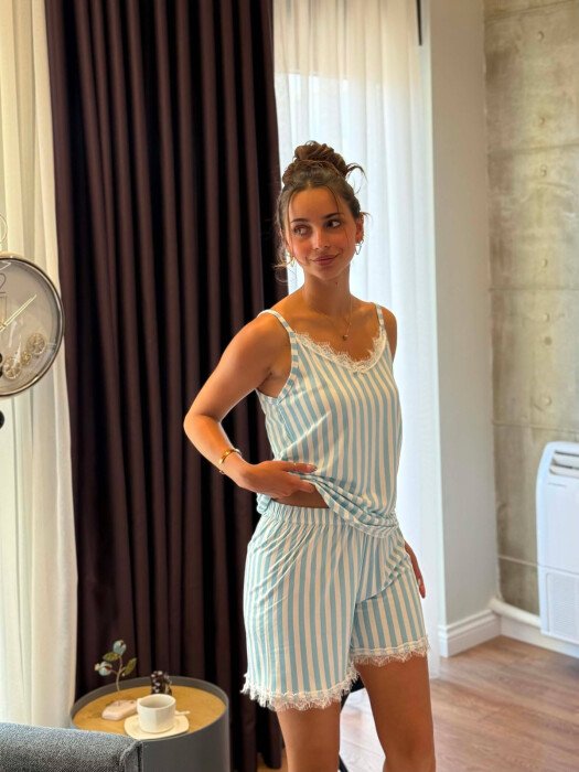 STRIPE DESIGN TANK TOP+SHORTS WOMEN PYJAMAS LIGHTBLUE/BZ - 4