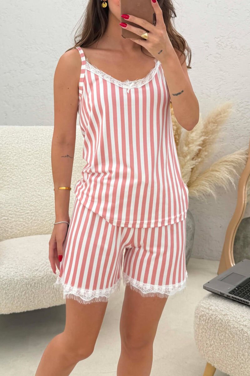 STRIPE DESIGN TANK TOP+SHORTS WOMEN SET POWDER/PUDER - 2