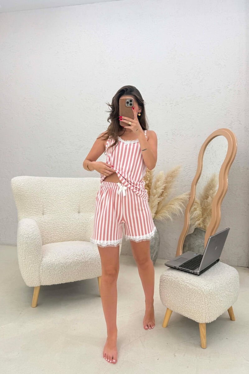 STRIPE DESIGN TANK TOP+SHORTS WOMEN SET POWDER/PUDER - 3
