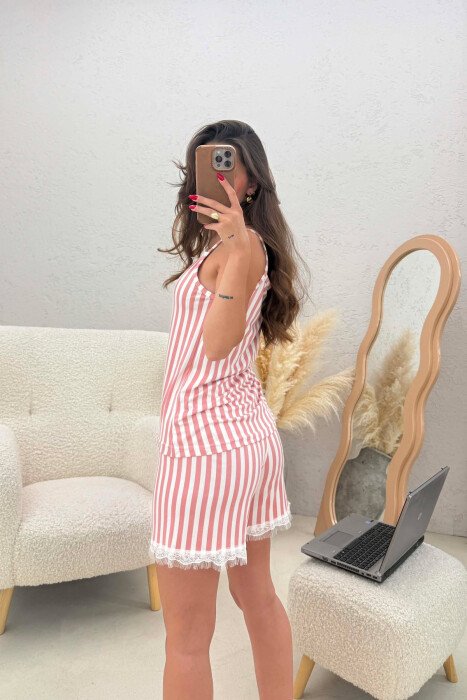 STRIPE DESIGN TANK TOP+SHORTS WOMEN SET POWDER/PUDER - 4