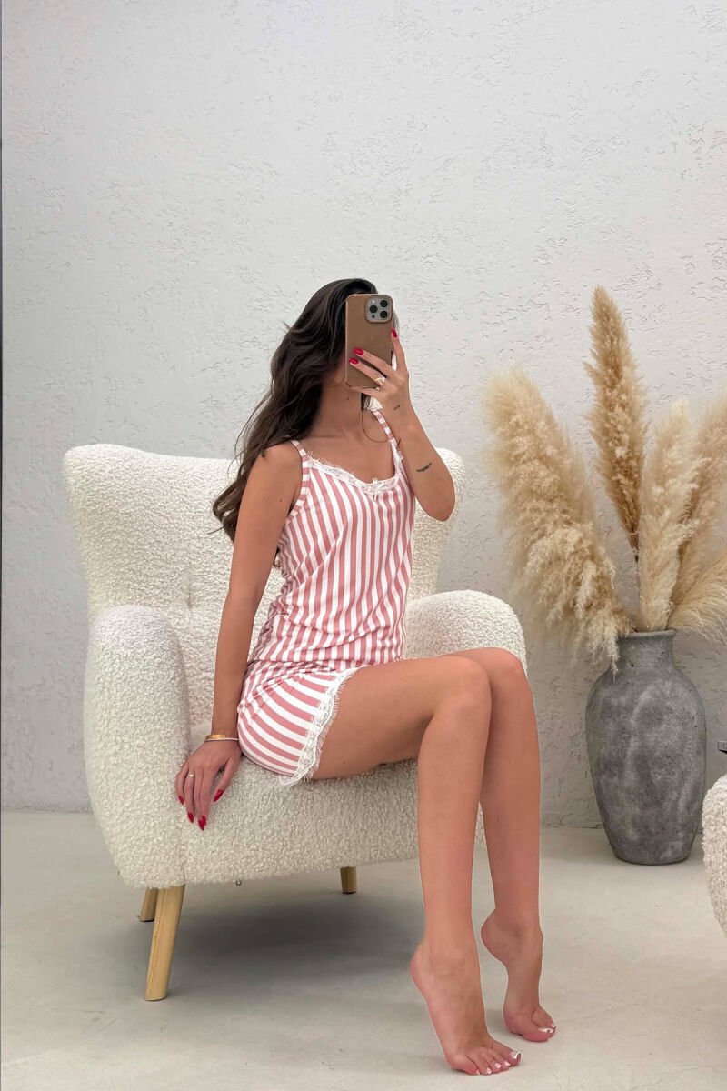 STRIPE DESIGN TANK TOP+SHORTS WOMEN SET POWDER/PUDER - 5