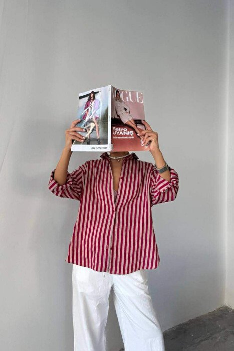 STRIPE DESIGN WOMAN SHIRT BURGUNDY/VISHNJE - 6