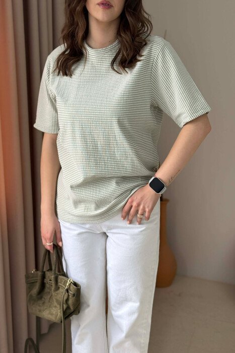 STRIPE DESIGN WOMAN T- SHIRT + 6 PAIR SOCKS MINT/MENTE - 4