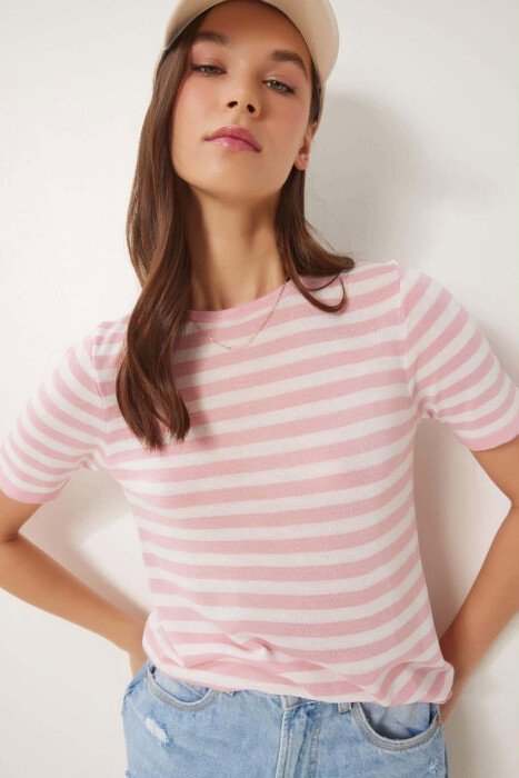 STRIPE DESIGN WOMAN T-SHIRT PINK/ROZE - 