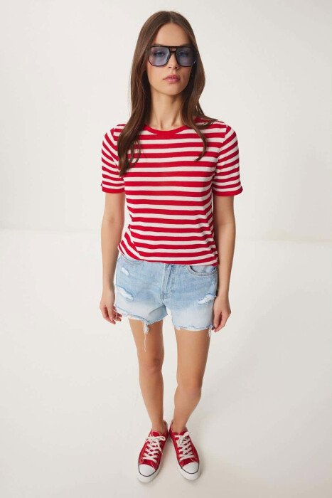 STRIPE DESIGN WOMAN T-SHIRT RED/E KUQE - 