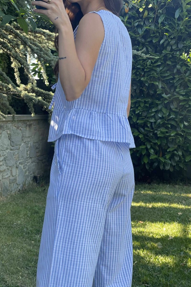 STRIPE LACING TANK TOP+TROUSERS WOMEN SET LIGHTBLUE/BZ - 2