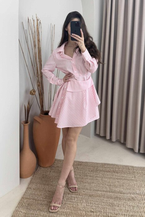 STRIPE POLO NECK WOMEN DRESS PINK/ROZE - 1