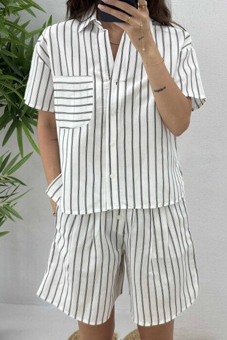 STRIPE SHORTS+SHIRT WOMEN SET WHITE-BLACK/BAZE - 3
