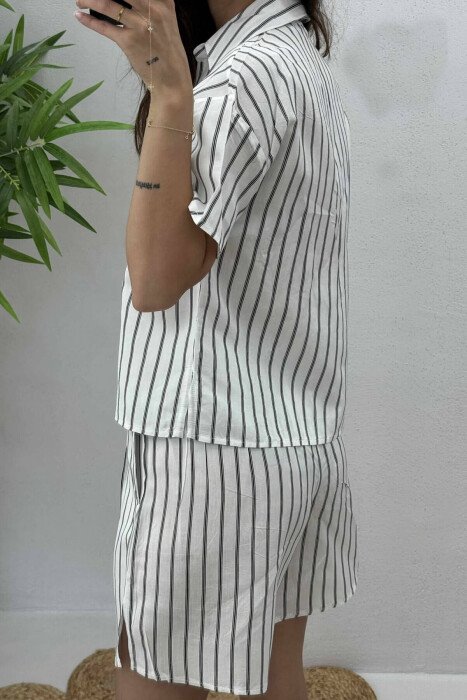 STRIPE SHORTS+SHIRT WOMEN SET WHITE-BLACK/BAZE - 5