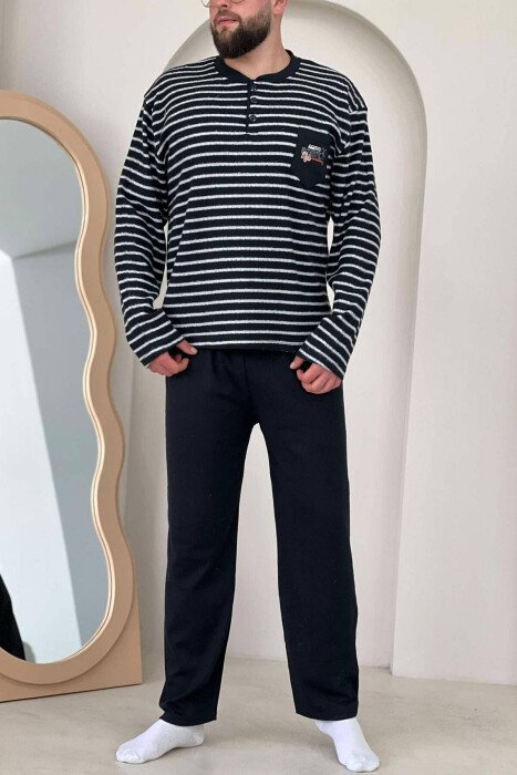 STRIPE WARM MEN PYJAMAS BLACK-GREY/ZEGR - KLAUDIO FASHION