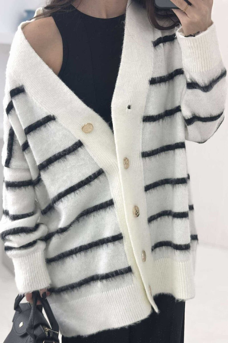 STRIPE WARM WOMEN CARDIGAN WHITE-E BARDHE - 2