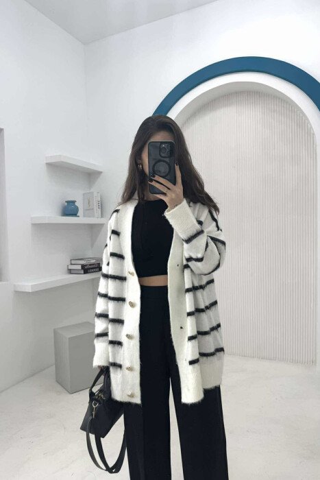 STRIPE WARM WOMEN CARDIGAN WHITE-E BARDHE - 6