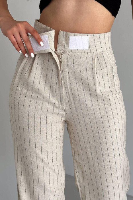 STRIPE WOMEN TROUSERS CREAM/KREM - 3
