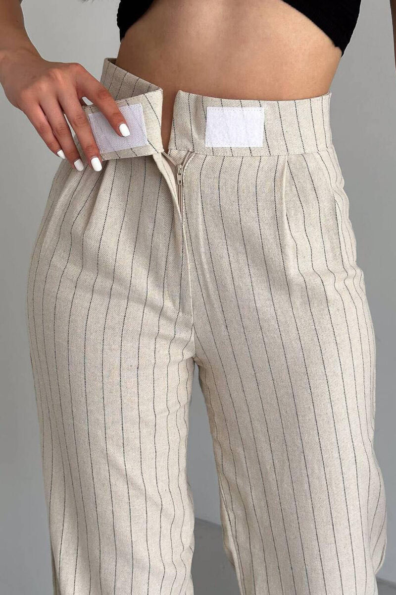 STRIPE WOMEN TROUSERS CREAM/KREM - 3