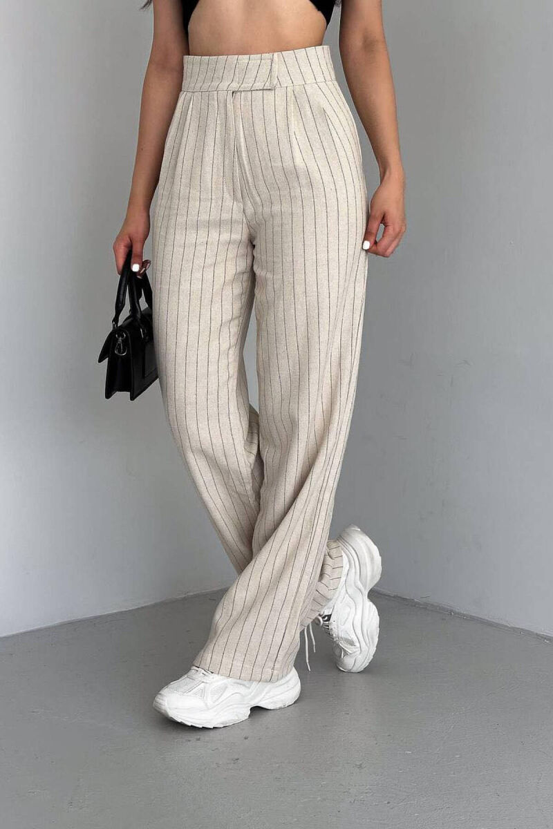 STRIPE WOMEN TROUSERS CREAM/KREM - 4
