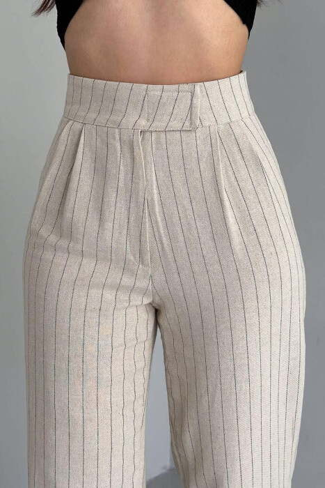 STRIPE WOMEN TROUSERS CREAM/KREM - 5