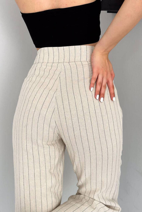 STRIPE WOMEN TROUSERS CREAM/KREM - 6