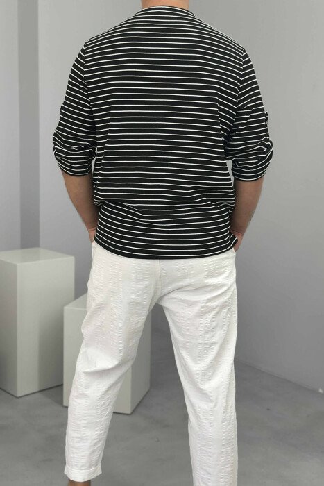 STRIPED BUTTONS MEN T-SHIRT BLACK-WHITE/ZEBA - 3