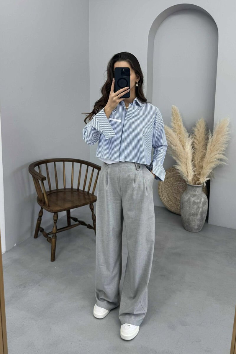 STRIPED CROPPED WOMEN SHIRT LIGHTBLUE/BZ - 1