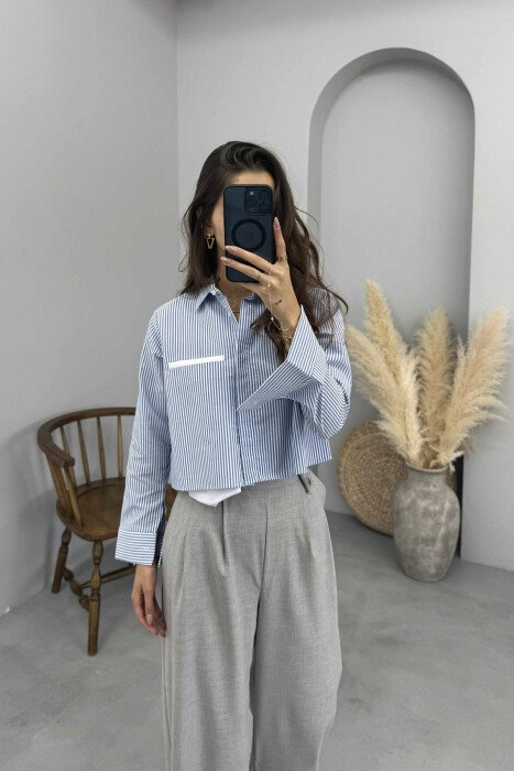 STRIPED CROPPED WOMEN SHIRT LIGHTBLUE/BZ - 3