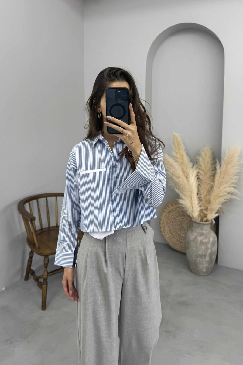 STRIPED CROPPED WOMEN SHIRT LIGHTBLUE/BZ - 3