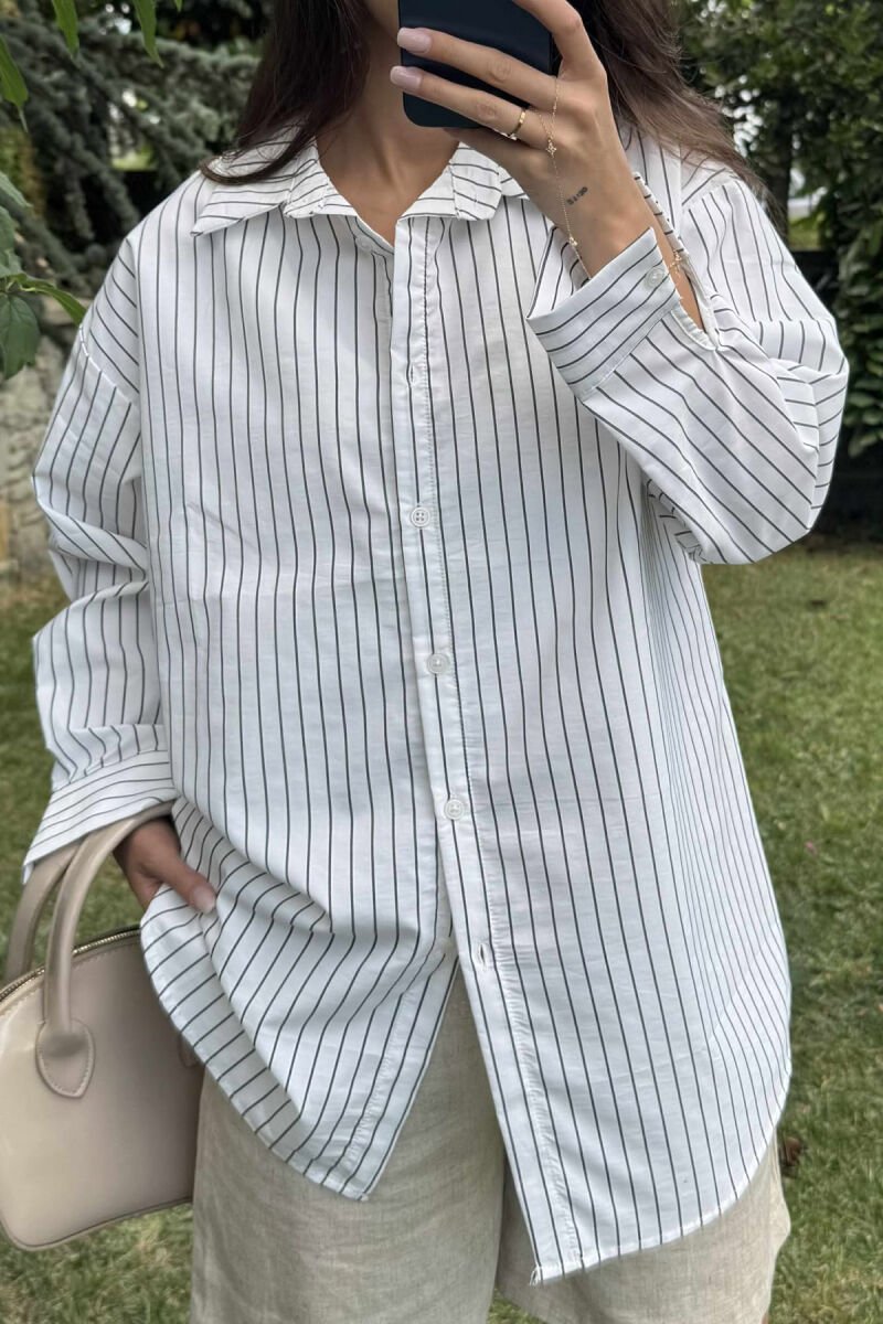 STRIPED DESIGN LONG SLEEVE WOMEN SHIRT WHITE-BLACK/BAZE - 3
