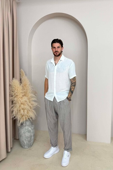 STRIPED DESIGN MEN PANTS LIGHT BROWN/KAZB - KLAUDIO FASHION