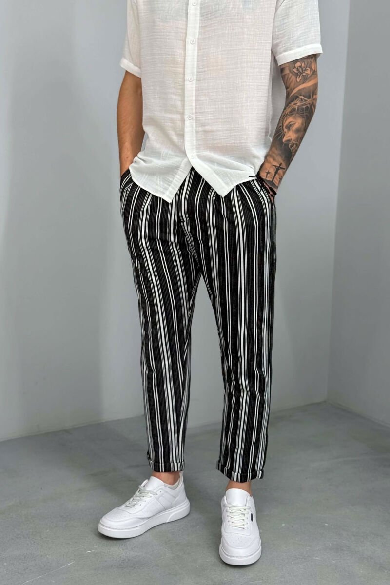 STRIPED DESIGN MEN PANTS WHITE-BLACK/BAZE - 2
