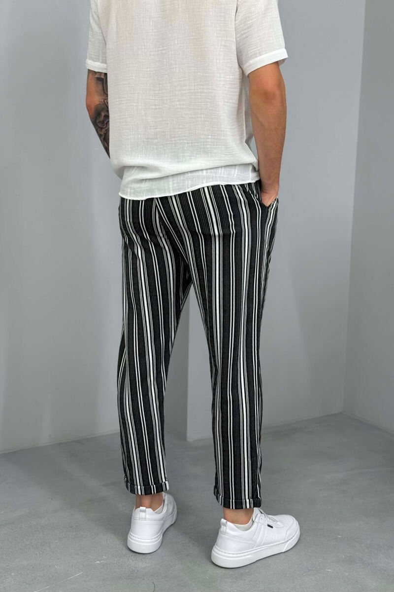 STRIPED DESIGN MEN PANTS WHITE-BLACK/BAZE - 3