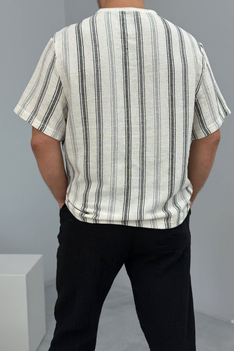 STRIPED DESIGN MEN T-SHIRT BLACK-CREAM/ZEKR - 3