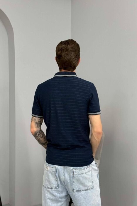 STRIPED DESIGN POLO NECK MEN T-SHIRT BLUE/BLU - 4