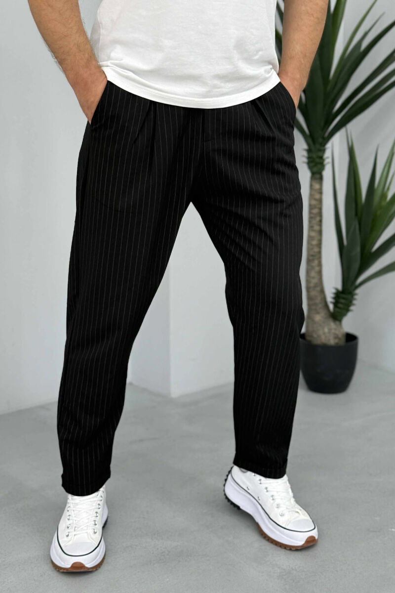 STRIPED DESIGN SIMPLE MEN PANTS BLACK/ E ZEZE - 2