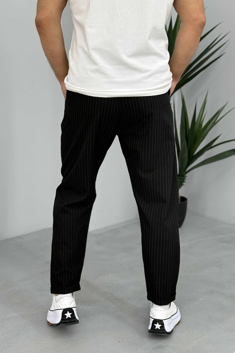 STRIPED DESIGN SIMPLE MEN PANTS BLACK/ E ZEZE - 3