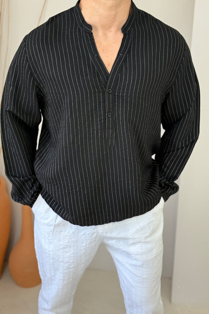 STRIPED DESIGN SIMPLE MEN SHIRT BLACK/ E ZEZE - 3
