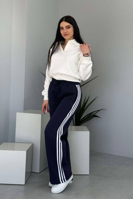 STRIPED FLUFFY WOMEN SWEATPANTS BLUE/BLU - KLAUDIO FASHION