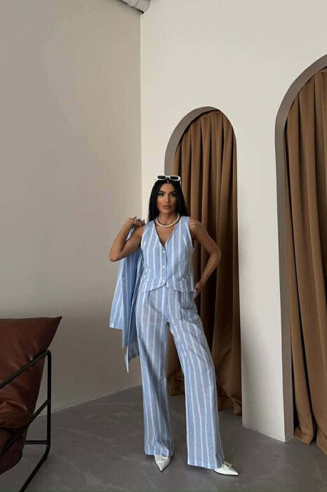 STRIPED JACKET+VEST+TROUSERS 3 PIECE WOMEN SET LIGHTBLUE/BZ - 6