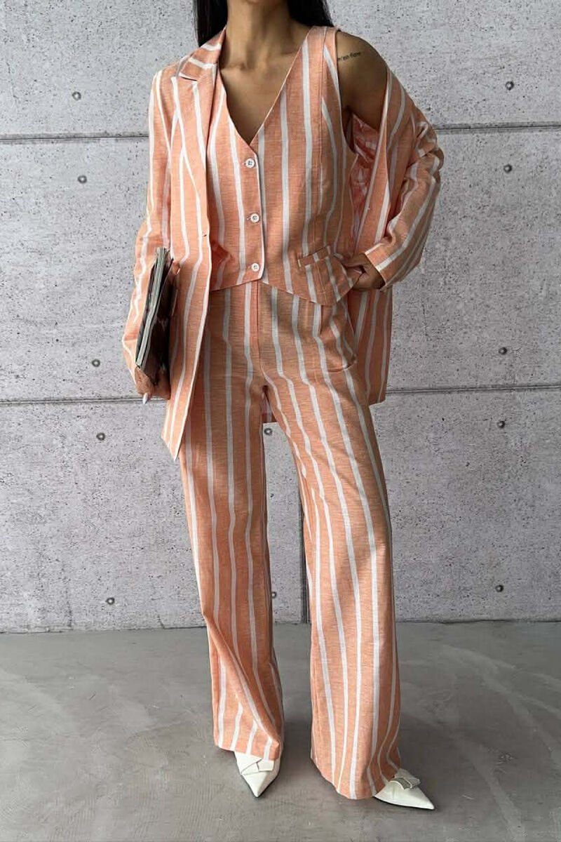 STRIPED JACKET+VEST+TROUSERS 3 PIECE WOMEN SET ORANGE/PORTOKALLI - 1